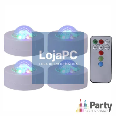 Conjunto de 4 Mini Projetores de Luz RGBW C/ Comando PARTY