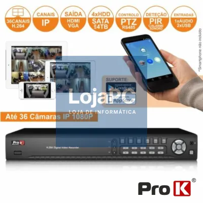 VÍDEO-GRAVADOR DIGITAL IP 36 CANAIS H264 ETHERNET PROK