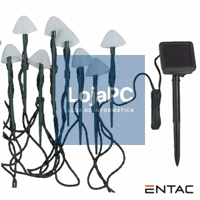 Candeeiro C/Painel Solar LED Jardim C/ 8 Cogumelos RGB ENTAC