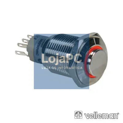 INTERRUPTOR REDONDO ALTO DE METAL SPDT 1NA 1NC ANEL VERMELHO