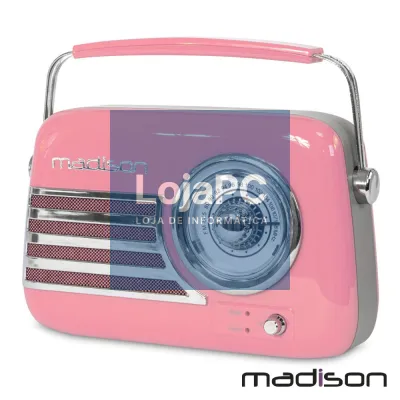 Rádio FM/AUX/BT/USB Extra Bass Vintage 30W Rosa MADISON