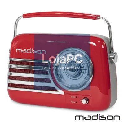 Rádio FM/AUX/BT/USB Extra Bass Vintage 30W Vermelho MADISON