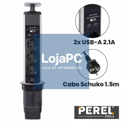 TOMADA ELÉTRICA C/ 3 SAÍDAS E 2 USB 2.1A P/ SECRETÁRIA PEREL