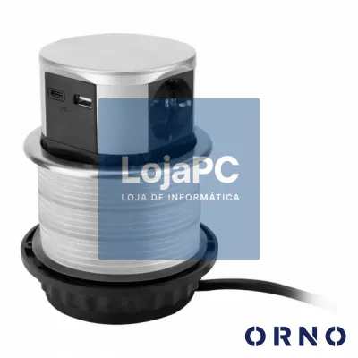 Tomada Elétrica Encastrar 3x Schuko 2x USB Prateado ORNO