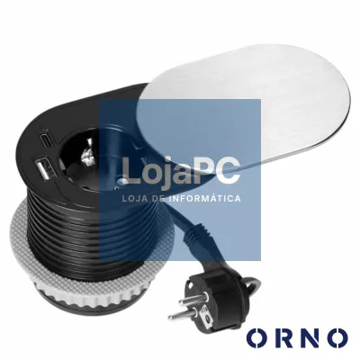 Tomada Elétrica Encastrar 1x Schuko 2x USB Prateado ORNO