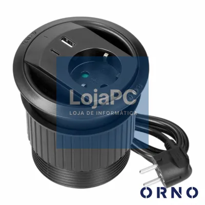 Tomada Elétrica Encastrar 1x Schuko 2x USB PD Preto ORNO