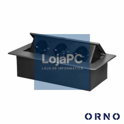 Tomada Elétrica Encastrar 3x Schuko Preta ORNO