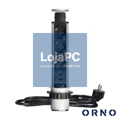 Tomada Elétrica Encastrar 3x Schuko 2x USB-A Preta ORNO