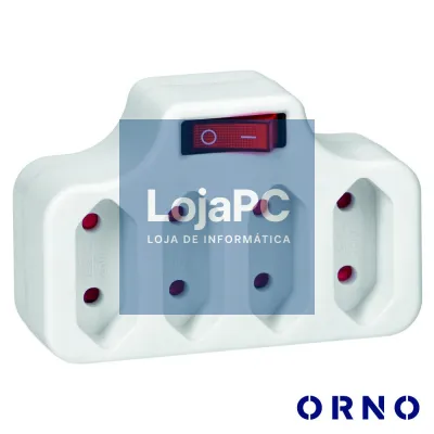 Ficha Elétrica Adaptadora 4x AC Plana C/ Interruptor ORNO