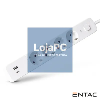 Extensão Elétrica 4x Schuko +2 USB C/ Interruptor 1.5m ENTAC