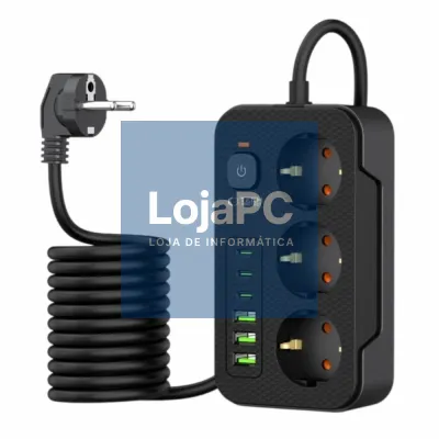 Extensão Elétrica 3x Schuko 3xUSB-A 3xUSB-C C/ Interruptor
