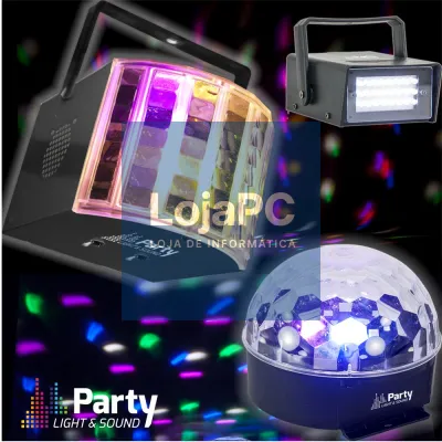 PACK PROJETOR ASTRO 6LED + STROBE 20LED + DERBY 6LED PARTY