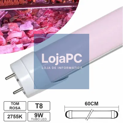 Lâmpada Tubular LED T8 9W 60cm 810LM Rosa P/ Talho
