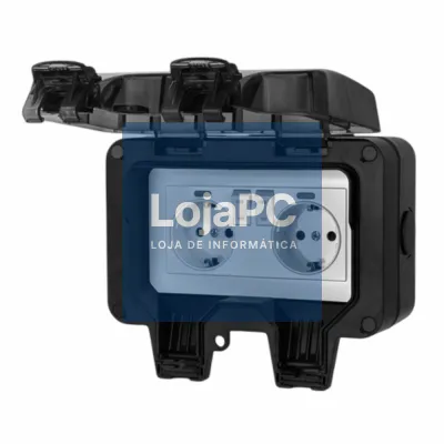 Tomada Elétrica Dupla Superfície 2x Schuko IP66