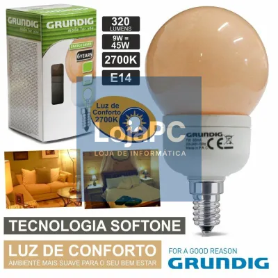 LÂMPADA E14 9W=45W 230V ECO TEC. SOFTONE 320LM GRUNDIG