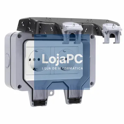 Tomada Elétrica Dupla Superfície 2x Schuko IP66
