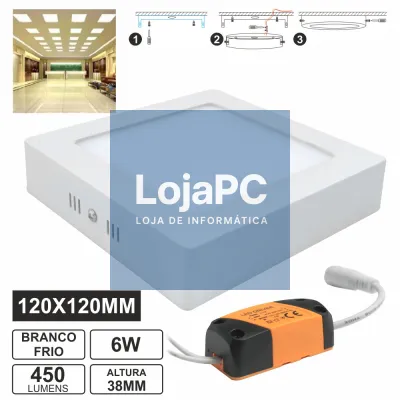 PAINEL LEDS QUADRADO SUPERFICIE 6W 120MM BRANCO FRIO 450LM