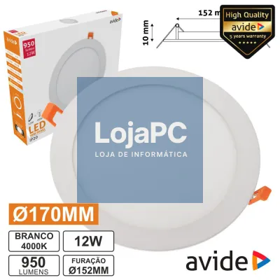 PAINEL LEDS REDONDO 12W 170MM 4000K 950LM AVIDE