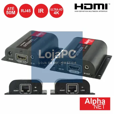 Extensor de Sinal HDMI Via RJ45 CAT6 50m 4K ALPHANET