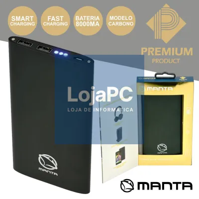 POWERBANK 8000MA C/ FICHA MICRO USB PRETO MANTA