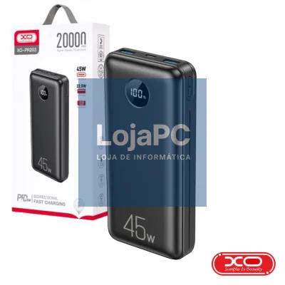 Powerbank 20000mAh 2 USB-A / USB-C PD 45W Preto XO
