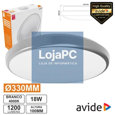 PAINEL LED REDONDO APLIQUE 18W 330MM 4000K 1600LM AVIDE