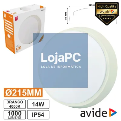 PAINEL LED REDONDO APLIQUE 14W 215MM 4000K 1000LM IP54 AVIDE