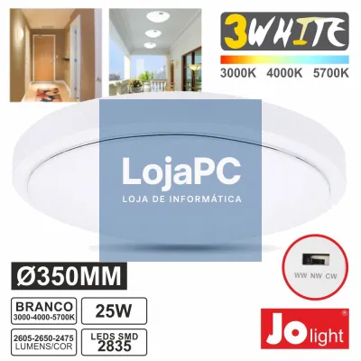 PAINEL LED REDONDO APLIQUE 25W TRIWHITE BRANCO SELECIONAVEL