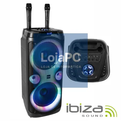Coluna Amplificada 2x10" 1000W USB/AUX/BT LED TWS IBIZA