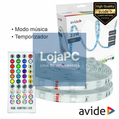 Kit 2 Fitas 150 LEDS 5050 RGB 12V 22W/m 5m IP65 AVIDE