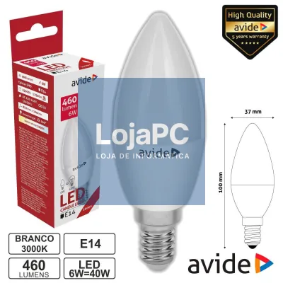 LÂMPADA LED E14 VELA 6W 230V 3000K 460LM AVIDE