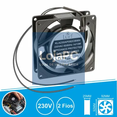 Ventoinha 230V 92x92x25mm 2 Fios KLA230AP092CBWH LUFT