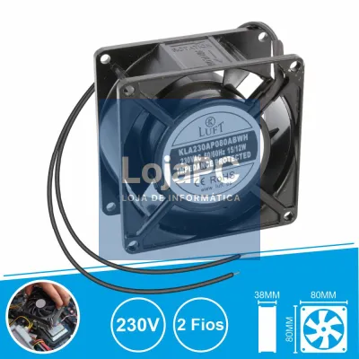 Ventoinha 230V 80x80x38mm 2 Fios KLA230AP080ABWH LUFT