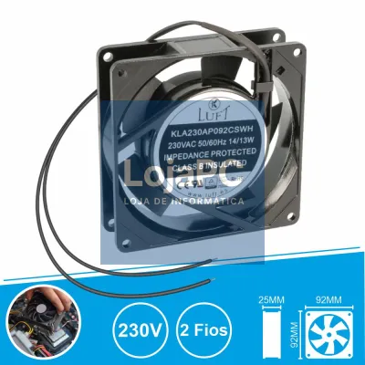 Ventoinha 230V 92x92x25mm 2 Fios KLA230AP092CSWH LUFT