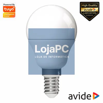 Lâmpada E14 Dimável 4.9W LED MiniGlobo RGBW WIFI TUYA AVIDE