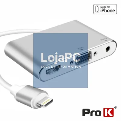 ADAPTADOR IPHONE MACHO / VGA+HDMI+AV PROK