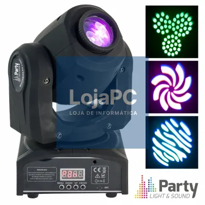 MOVING HEAD MINI 1 LED CREE BRANCO 10W GOBO DMX MIC PARTY