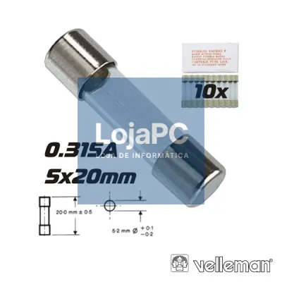 FUSÍVEL 5X20 FUSÃO RÁPIDA 0.315A (10X) VELLEMAN