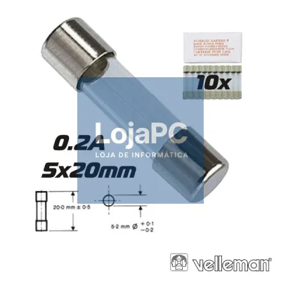 FUSÍVEL 5X20 FUSÃO RÁPIDA 0.2A (10X) VELLEMAN