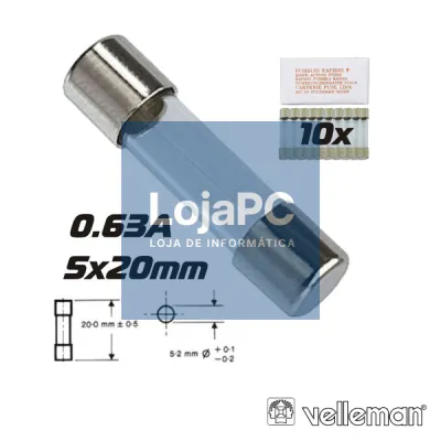 FUSÍVEL 5X20 FUSÃO RÁPIDA 0.63A (10X) VELLEMAN