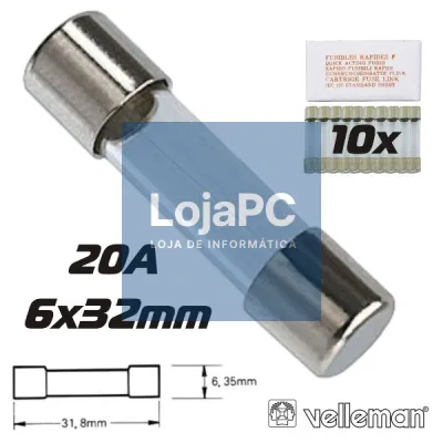 FUSÍVEL 6X32 FUSÃO RÁPIDA 20A (10X) VELLEMAN