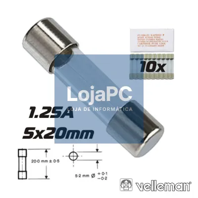 FUSÍVEL 5X20 FUSÃO RÁPIDA 1.25A (10X) VELLEMAN