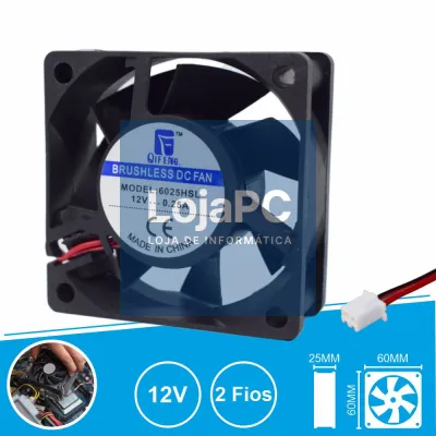 Ventoinha 12V 60x60x25mm 2 Fios