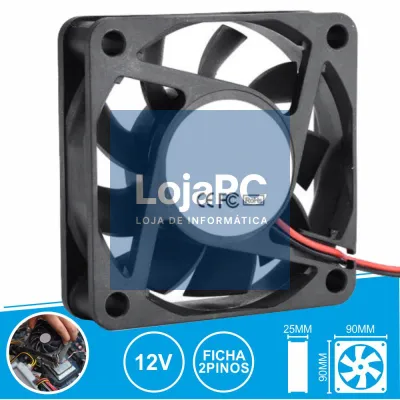 VENTOINHA 12V 90x90x25MM FICHA 2 PINOS