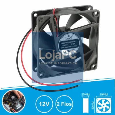 Ventoinha 12V 80x80x25mm 2 Fios KLD012PP080CBWH LUFT
