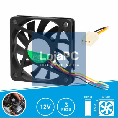 Ventoinha 12V 60x60x10mm 3 Fios