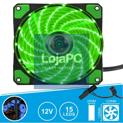 VENTOINHA 12V 120x120x25MM C/ 15 LEDS VERDE