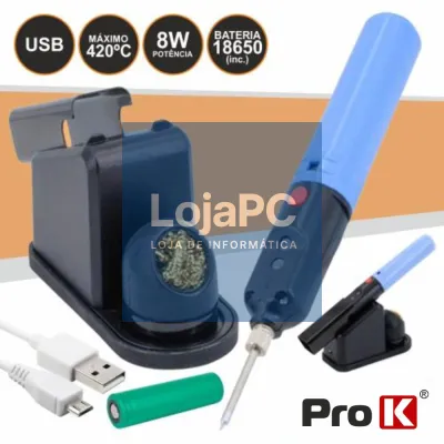 FERRO DE SOLDAR 8W C/ BATERIA CARREGADOR E SUPORTE PROK