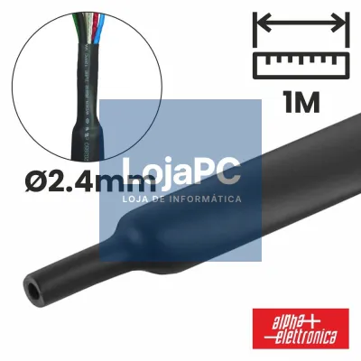 Tubo Manga Termoretráctil 2.4mm 1m Preto ALPHA