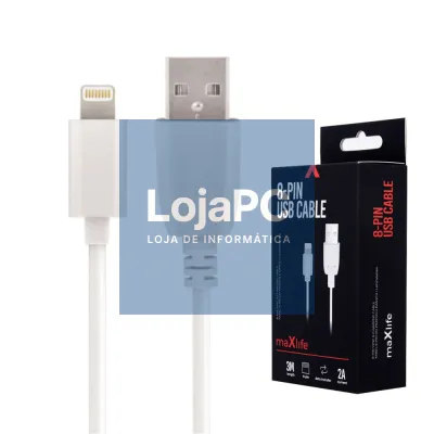 Cabo USB-A 2.0 2A Macho / iPhone 8P Branco 3m